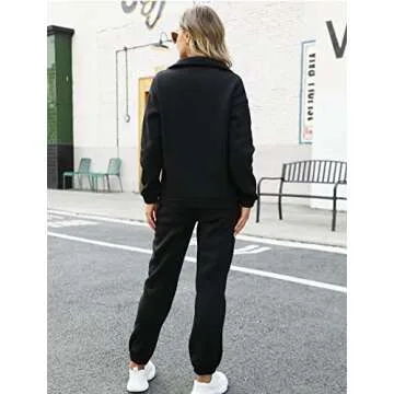 Kissonic Womens Two Piece Outfits Tracksuit Sets Half Zipper Fleece Joggers 2 Piece Long Sleeve Sweatshirts Jogger Pant(Black-M)