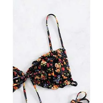 WDIRARA Women's Floral Print Tie Side Swimwear Straps Bikini Sets Swimsuits