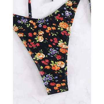 WDIRARA Women's Floral Print Tie Side Swimwear Straps Bikini Sets Swimsuits