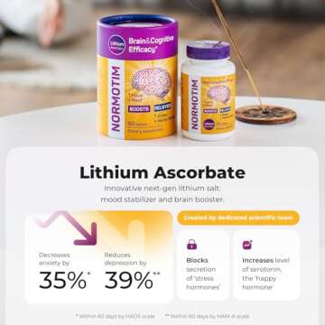 NORMOTIM Brain Supplements for Memory and Focus with Lithium Ascorbate 5 mg, Vitamin C, B1, B6-60 Ca...