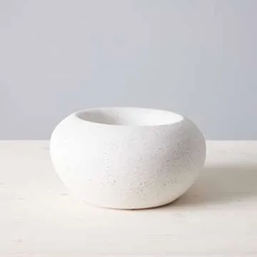 TerraFlame Stone Fire Bowl Table Top | Portable Concrete Fire Pit for Indoor and Outdoor | 1 Gel Fuel Can | Clean Burning and Smoke-Free | Protective Cork Base | StoneCast White Finish