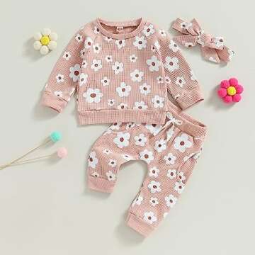Newborn Baby Girl Clothes Set Flower Print Sweatshirts Tops Pants Bow Headband 6 12 18 24 Months Infant Fall Clothes (A Pink, 18-24 Months)