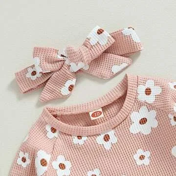 Newborn Baby Girl Clothes Set Flower Print Sweatshirts Tops Pants Bow Headband 6 12 18 24 Months Infant Fall Clothes (A Pink, 18-24 Months)