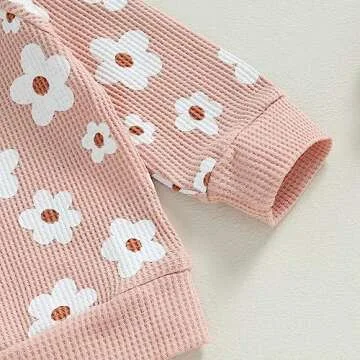 Newborn Baby Girl Clothes Set Flower Print Sweatshirts Tops Pants Bow Headband 6 12 18 24 Months Infant Fall Clothes (A Pink, 18-24 Months)