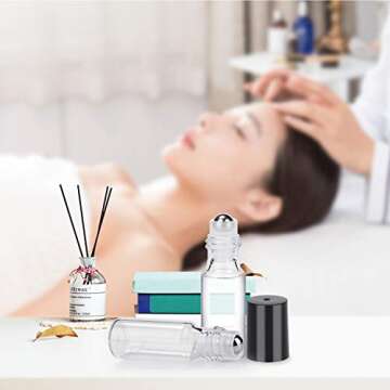 Easytle Essential Oil Roller Bottles 24 Pack 5ml Clear Glass Roller Bottles for Oils (96 Pieces Labels, 2 Opener, 4 Funnels, 4 Dropper) Roll on Bottles with Stainless Steel Roller Balls and Caps