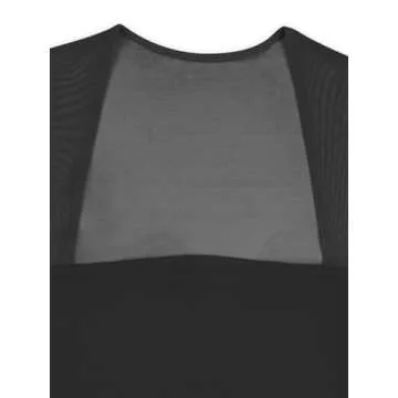 REORIA Women's Sexy Square Neck Short Sleeve Mesh Double Lined Slimming 2024 Trendy Going Out Bodysuits Tops Black Small