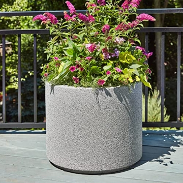 PolyStone Baja Modern Outdoor/Indoor Round Planter, 23" L x 23" W x 19" H, Lightweight, Heavy Duty, Weather Resistant, Polymer Finish, Commercial Grade and Residential, Drain Hole (Gray Granite)