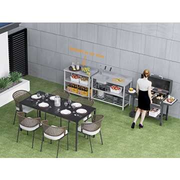 Free Standing Stainless-Steel Single Bowl Commercial Restaurant Kitchen Sink Set w/Faucet & Drainboard, Prep & Utility Washing Hand Basin w/Workbench & Double Storage Shelves Indoor Outdoor (47in)