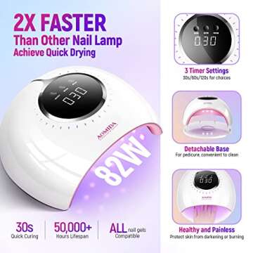 AOMIDA 82W UV Nail Lamp, Fast Curing Gel Nail Polish with 3 Timers and LCD Display,Professional LED Nail Dryers Lamp with Auto Sensor,Gel Nail UV Light for Home DIY