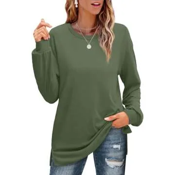 OFEEFAN Tunics or Tops to Wear With Leggings - Dressy Army Green L