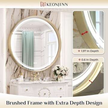 Keonjinn 36 Inch LED Round Mirror Dimmable & Waterproof