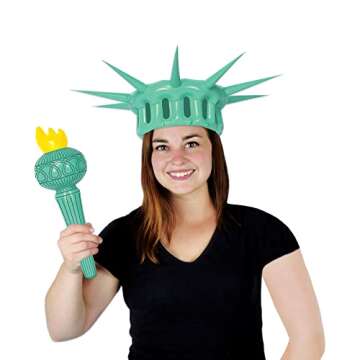Beistle Inflatable Statue of Liberty Crown & Torch, Patriotic Party Accessories, 4th of July Outfit for Parades & Events, Crown—22¼" & Torch—17½"