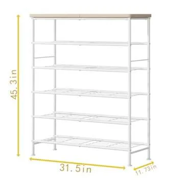 SUOERNUO Shoe Rack Organizer 6 Tier for Closet Entryway Free Standing Metal Storage Shoe Shelf with MDF Top Board，White+Oak
