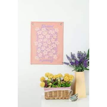 Ralxion Positive Quotes Tapestry, Be Kind to Yourself, 12×16 Small Poster Tapestry for Bedroom Wall Hanging Decoration, Bathroom, for Teen Girls Women