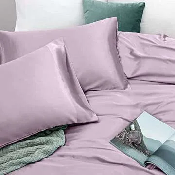 Vonty Satin Sheets Queen Size Silky Soft Satin Bed Sheets Luxury Lavender Satin Sheet Set, 1 Deep Pocket Fitted Sheet + 1 Flat Sheet + 2 Pillowcases