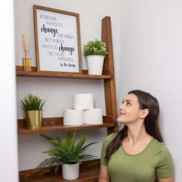 Athena's Elements Framed Wooden Bathroom Decor - Humorous Farmhouse Toilet Paper Sign, Vintage Woode...