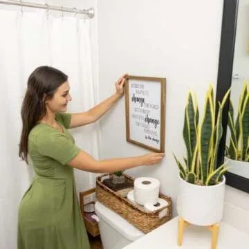 Athena's Sustainable Wooden Bathroom Decor with Humor