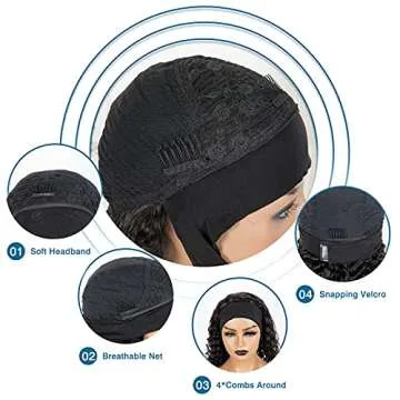 Luvme Deep Wave Headband Wig Curly Human Hair Wig For Women None Lace Front Easily Wear 150% Density (12 Inch)