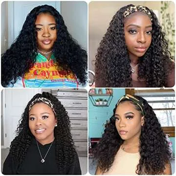 Luvme Deep Wave Headband Wig Curly Human Hair Wig For Women None Lace Front Easily Wear 150% Density (12 Inch)