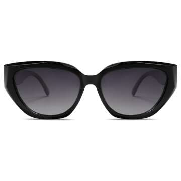 SOJOS Trendy Cute Cat Eye Polarized Sunglasses for Women Fashion Cateye Womens Sunnies SJ2237, Black Frame Grey Grading Lens
