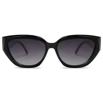 SOJOS Trendy Cute Cat Eye Polarized Sunglasses for Women Fashion Cateye Womens Sunnies SJ2237, Black Frame Grey Grading Lens