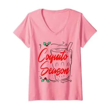 Womens Coquito Season Ugly Christmas Puerto Rican Latino Eggnog V-Neck T-Shirt