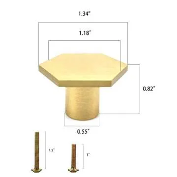 VI·MUSEDA 6 Pcs Solid Brass Gold Knobs,Cabinet Knobs Brushed Hexagon Dresser Knobs Drawer Pulls Knobs and Pulls Handles1.34 Diameter