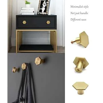 VI·MUSEDA 6 Pcs Solid Brass Gold Knobs,Cabinet Knobs Brushed Hexagon Dresser Knobs Drawer Pulls Knobs and Pulls Handles1.34 Diameter