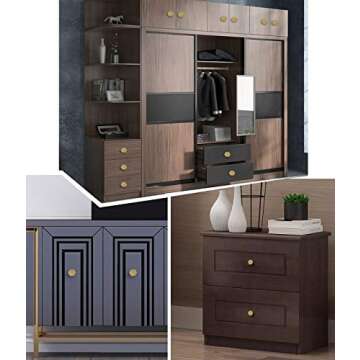 VI·MUSEDA 6 Pcs Solid Brass Gold Knobs,Cabinet Knobs Brushed Hexagon Dresser Knobs Drawer Pulls Knobs and Pulls Handles1.34 Diameter