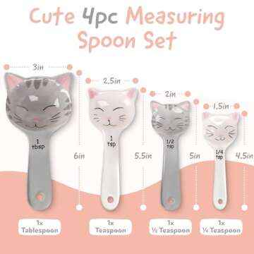 Cat Shaped Ceramic Measuring Spoons - Gift for Any Cat Lover - Cat Ceramic Measuring Spoons Baking Tool - Creative Functional Kitchen Decor - Comes in White and Gray - Set of 4