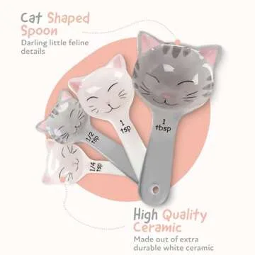 Cat Shaped Ceramic Measuring Spoons - Gift for Any Cat Lover - Cat Ceramic Measuring Spoons Baking Tool - Creative Functional Kitchen Decor - Comes in White and Gray - Set of 4
