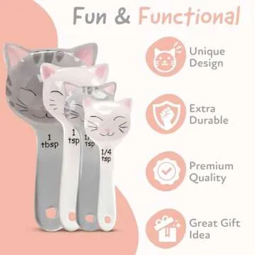 Cat Shaped Ceramic Measuring Spoons - Gift for Any Cat Lover - Cat Ceramic Measuring Spoons Baking Tool - Creative Functional Kitchen Decor - Comes in White and Gray - Set of 4