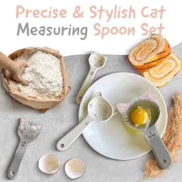 Cat Shaped Ceramic Measuring Spoons - Gift for Any Cat Lover - Cat Ceramic Measuring Spoons Baking Tool - Creative Functional Kitchen Decor - Comes in White and Gray - Set of 4
