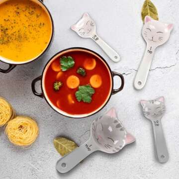 Cat Shaped Ceramic Measuring Spoons - Gift for Any Cat Lover - Cat Ceramic Measuring Spoons Baking Tool - Creative Functional Kitchen Decor - Comes in White and Gray - Set of 4