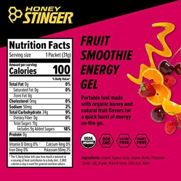 Honey Stinger Energy Gel Variety Pack | 5 Packs Each of Gold and Organic Fruit Smoothie | Gluten Fre...
