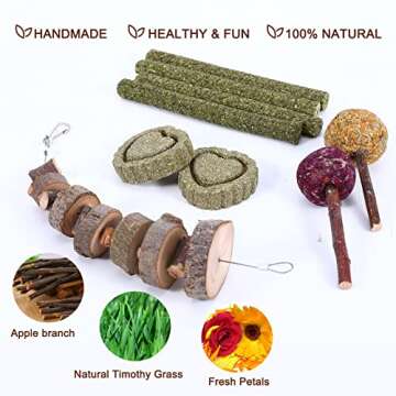 VESPRO Rabbit Chew Toys for Guinea Pig Toys Natural Timothy Hay Sticks Chinchilla Toys for Teeth Handmade Bunny Treats Gift Apple Wood Sticks Hamster Rat Gerbil Teeth Care