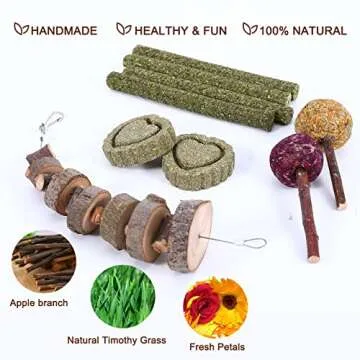 VESPRO Rabbit Chew Toys for Guinea Pig Toys Natural Timothy Hay Sticks Chinchilla Toys for Teeth Handmade Bunny Treats Gift Apple Wood Sticks Hamster Rat Gerbil Teeth Care