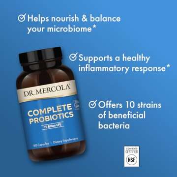Dr. Mercola Complete Probiotics 70 Billion CFU, 90 Servings (90 Capsules), Dietary Supplement, Supports Digestive Health, Non GMO, NSF Certified