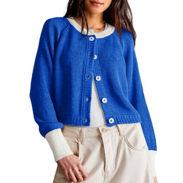 Saodimallsu Womens Cropped Button Down Cardigan Fall Trendy Long Sleeve Open Front Color Block Knit ...