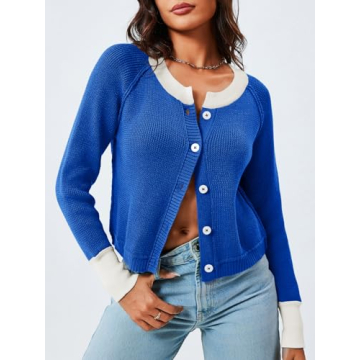 Stylish Saodimallsu Women’s Cropped Cardigan in Blue