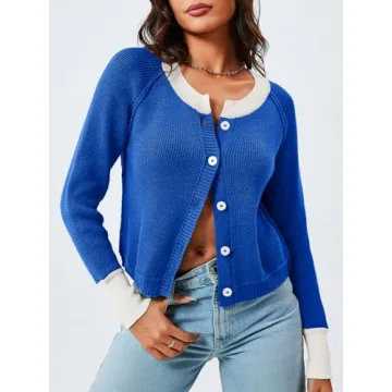 Stylish Saodimallsu Women’s Cropped Cardigan in Blue