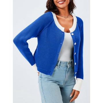 Stylish Saodimallsu Women’s Cropped Cardigan in Blue