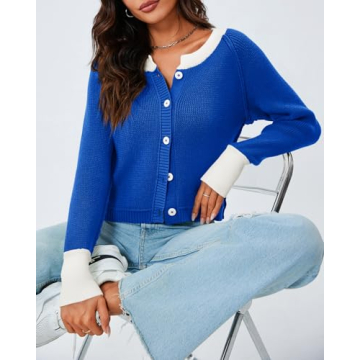 Stylish Saodimallsu Women’s Cropped Cardigan in Blue