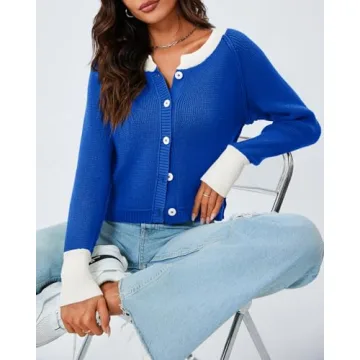 Stylish Saodimallsu Women’s Cropped Cardigan in Blue