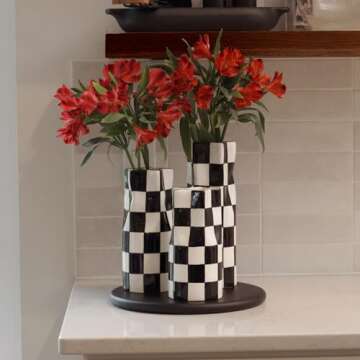 Reimagine Discovery Checkered Ceramic Flower Vase