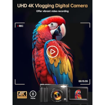 4K Digital Camera for Photography, 64MP Autofocus WiFi Vlogging Camera for YouTube with 3'' 180° Fl...