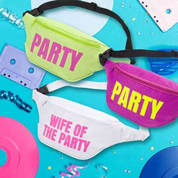 Bachelorette 80s Fanny Pack Set (7 Pack) 1 “Wife of The Party” Fanny Pack and 6 Party Fanny Pack...