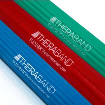 THERABAND FlexBar, Tennis Elbow Therapy Bar, Relieve Tendonitis Pain & Improve Grip Strength, Resistance Bar for Golfers Elbow & Tendinitis, 3 pack, Light-Medium-Heavy, RED/GREEN/BLUE