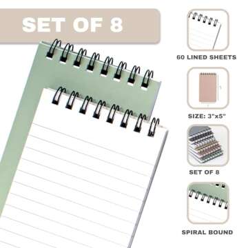 ZICOTO Aesthetic Pocket Notebooks Set Of 8 - Small 3x5 Spiral Notepads With Lined Pages - The Perfec...