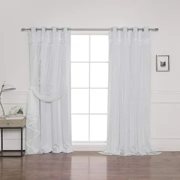 Best Home Fashion Lace Overlay Thermal Insulated Solid Blackout Curtains - Stainless Steel Nickel Gr...